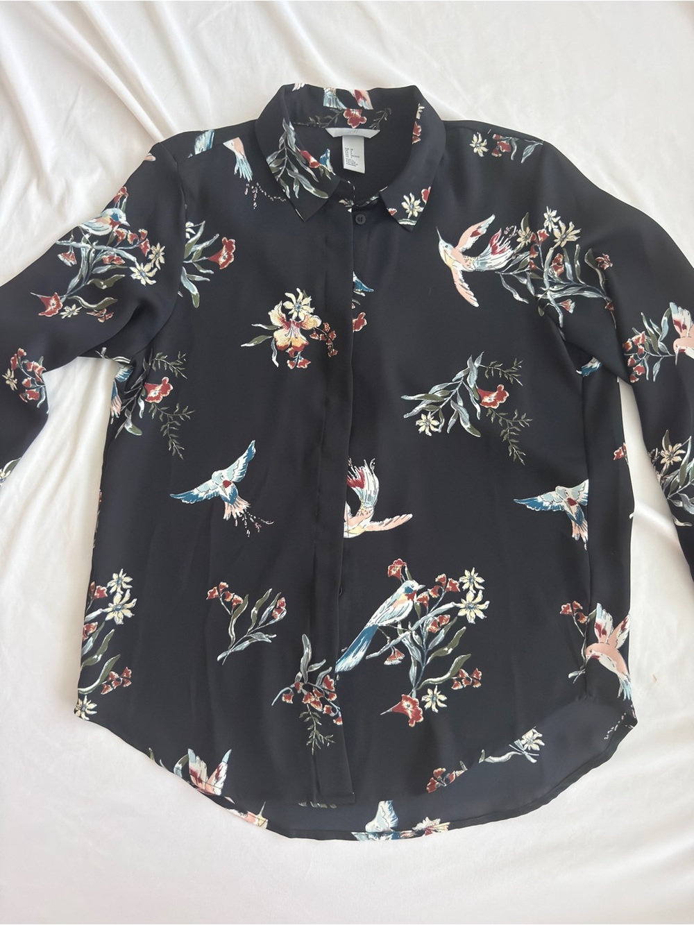 Black Floral & Bird Print Shirt